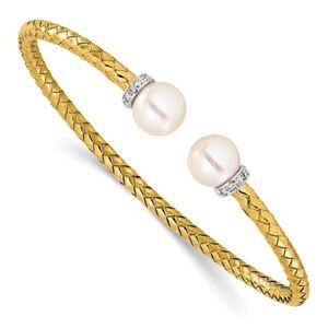 18k Gold two-tone Diamond and Pearl Cuff Bangle